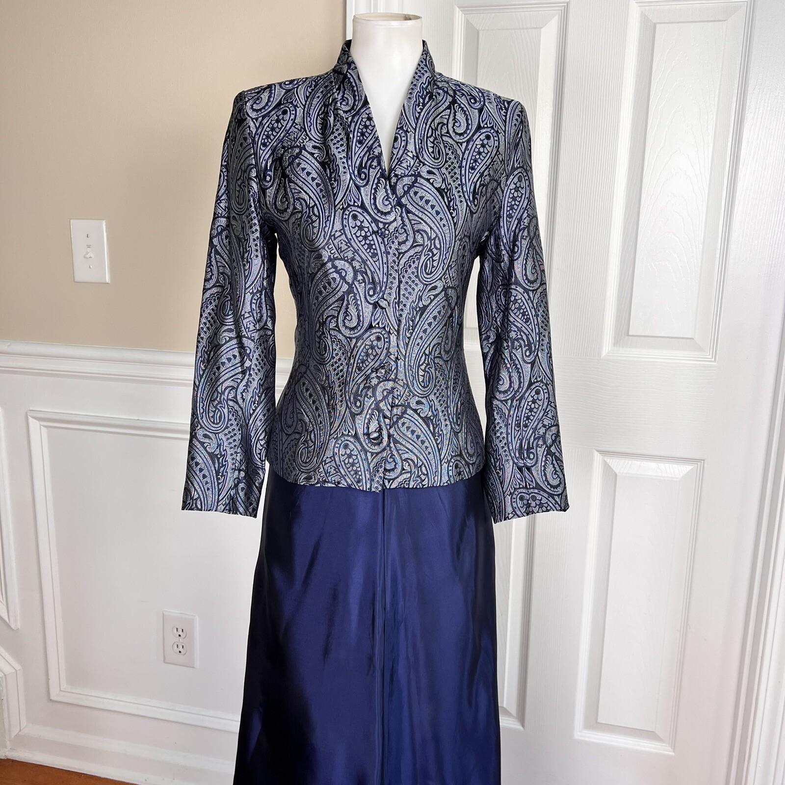 SCOTT McCLINTOCK Women 2PC Blue Gray Acetate Lined Maxi Skirt Suit Size 6
