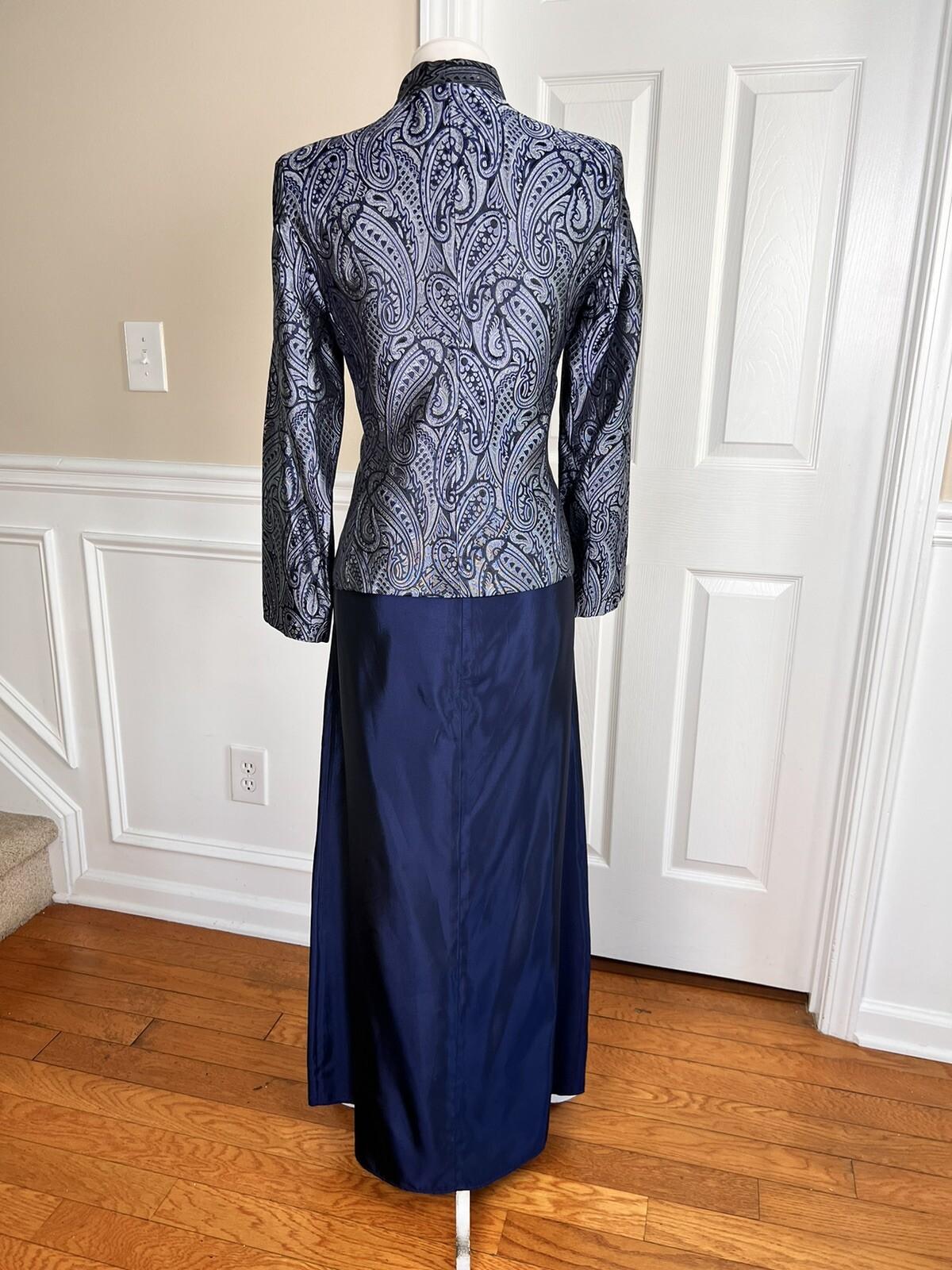 SCOTT McCLINTOCK Women 2PC Blue Gray Acetate Lined Maxi Skirt Suit Size 6