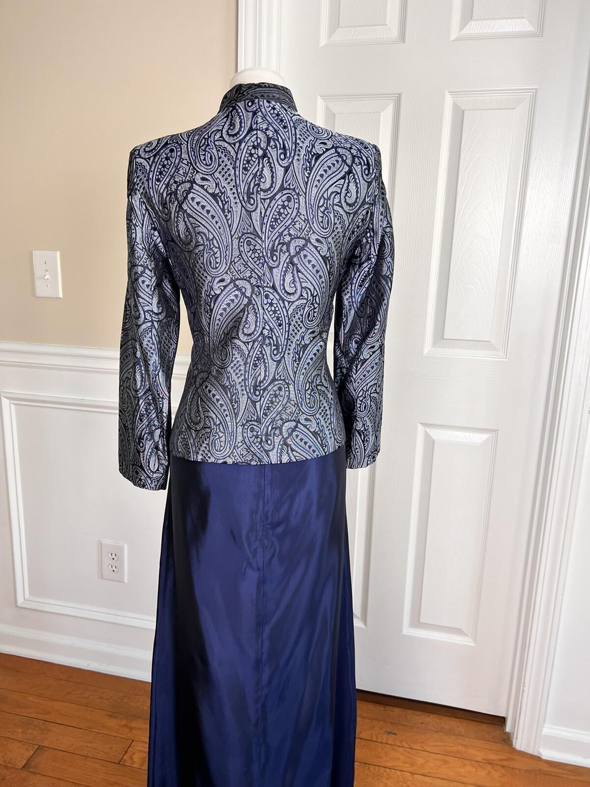 SCOTT McCLINTOCK Women 2PC Blue Gray Acetate Lined Maxi Skirt Suit Size 6