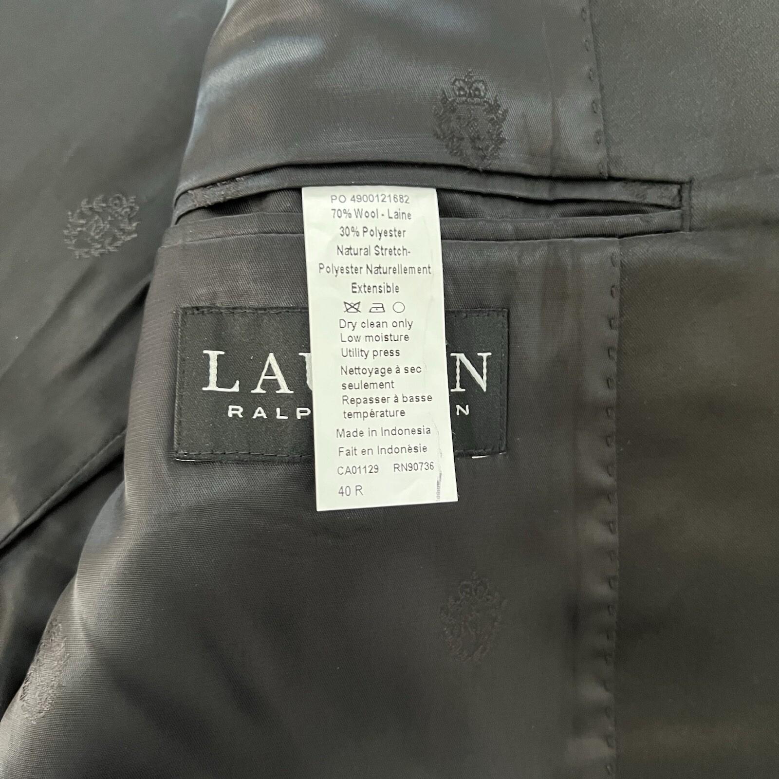 Lauren Ralph Lauren Wool Polyester Tuxedo Black Blazer 40R Black Label One vent