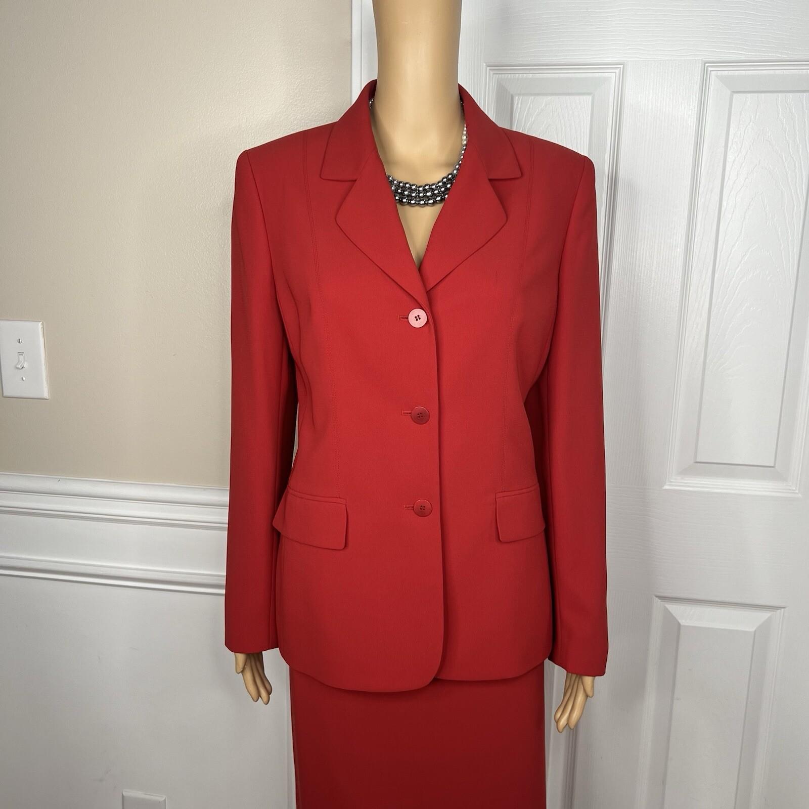 10-4916.jpg Le Suit Women Polyester Skirt Suit Size 10 Red Lined Notch Collar Cocktail 2PC