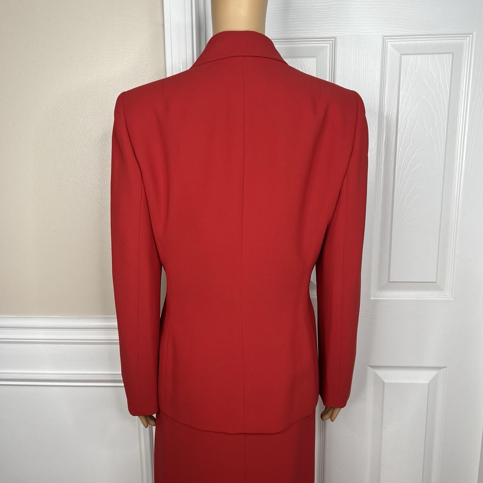 10-4921.jpg Le Suit Women Polyester Skirt Suit Size 10 Red Lined Notch Collar Cocktail 2PC