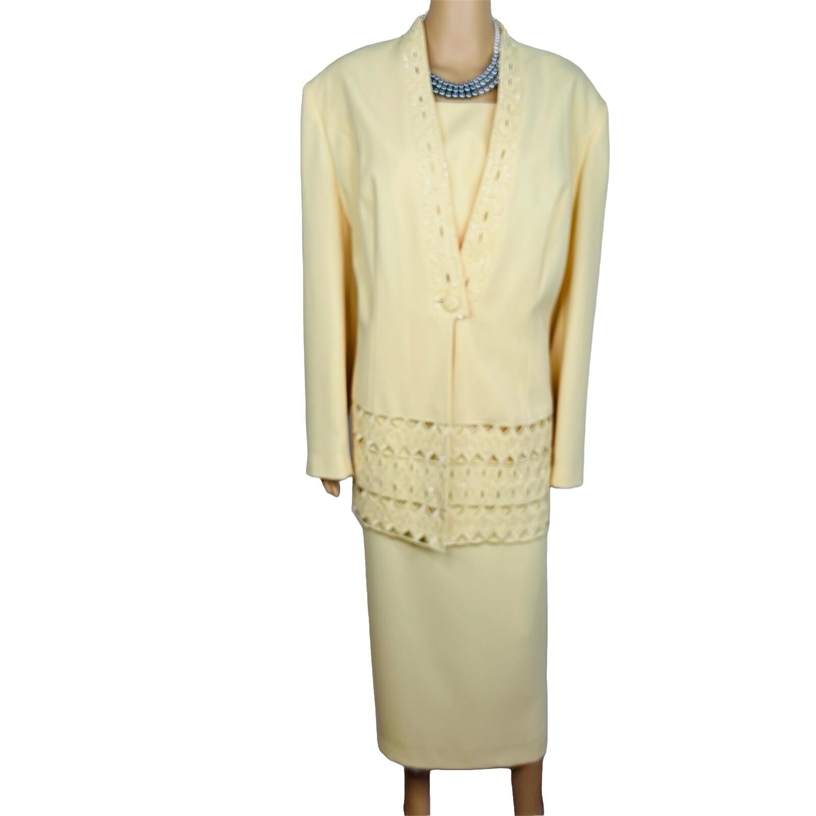 Donna Vinci Polyester Beaded Butter Skirt Suit 20 Lined Collarless Cocktail 2PC