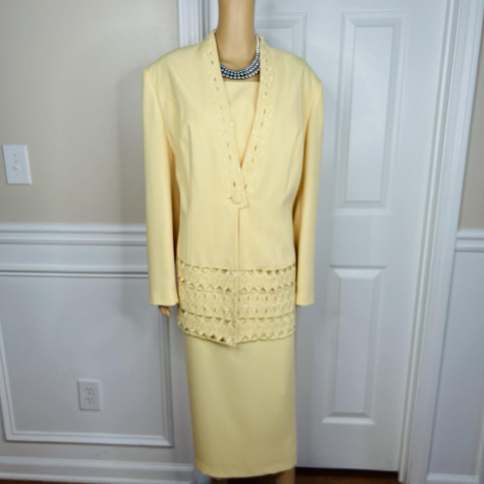 Donna Vinci Polyester Beaded Butter Skirt Suit 20 Lined Collarless Cocktail 2PC