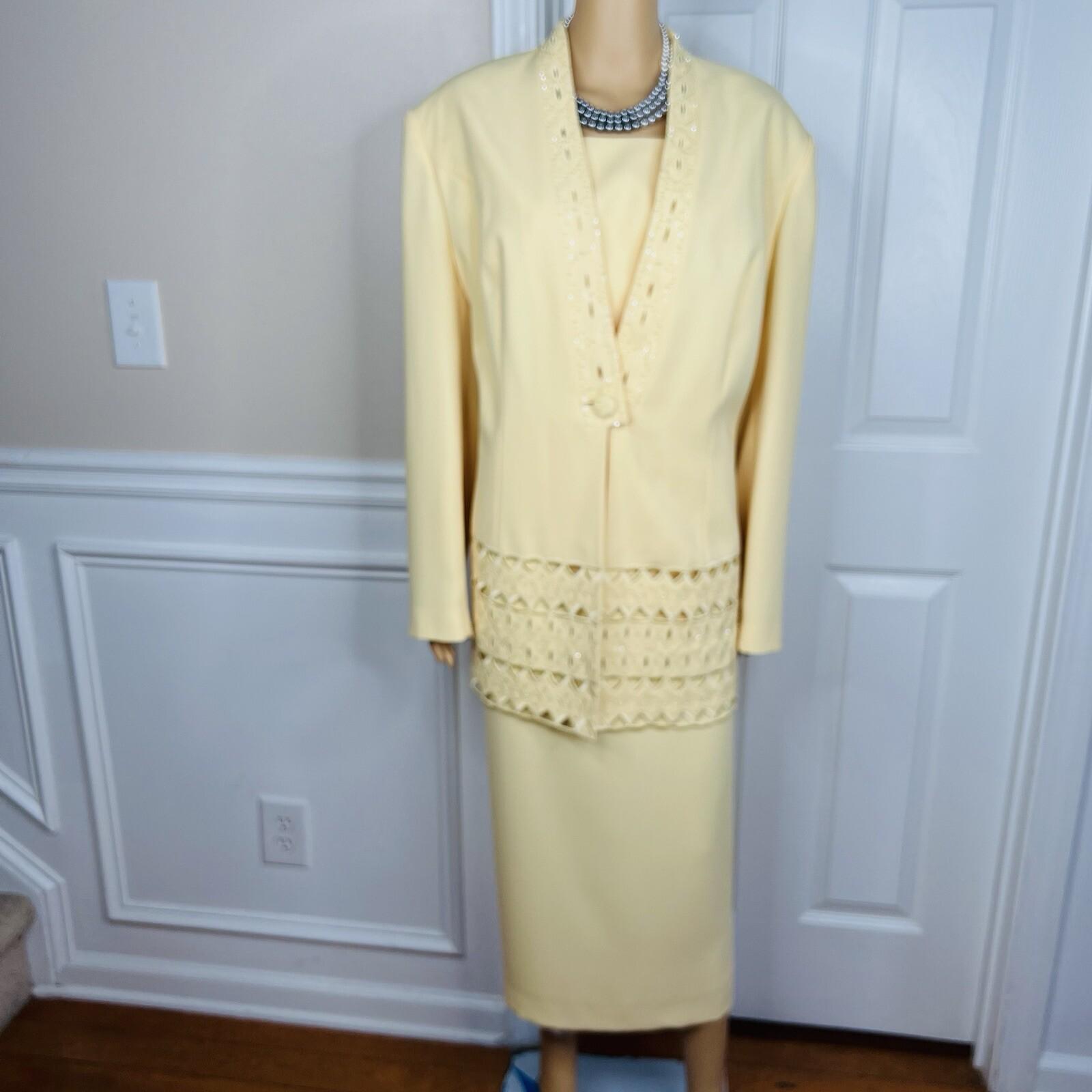 Donna Vinci Polyester Beaded Butter Skirt Suit 20 Lined Collarless Cocktail 2PC