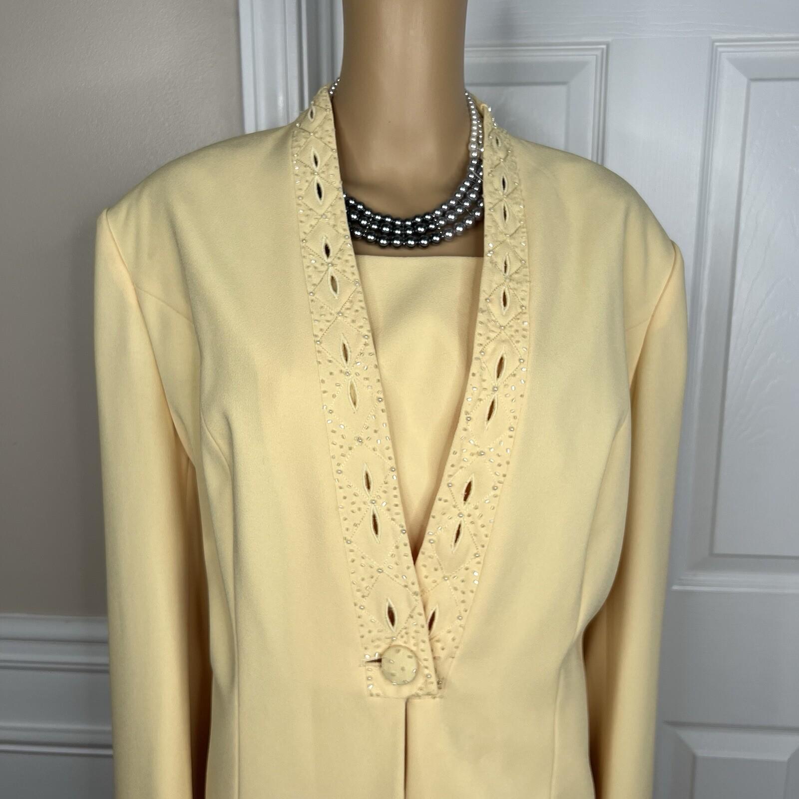 Donna Vinci Polyester Beaded Butter Skirt Suit 20 Lined Collarless Cocktail 2PC