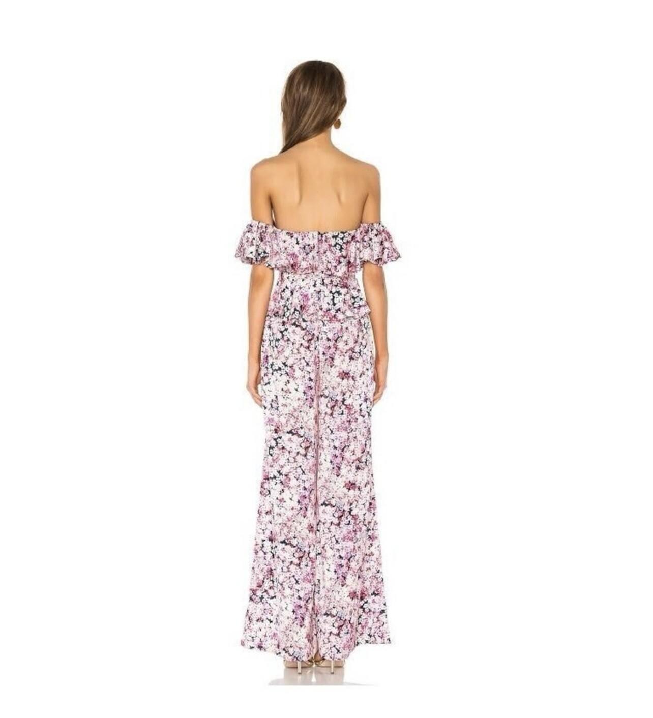 Michael Costello X Revolve Polyester Stretch Jumpsuit XS Pink Blossom Peplum