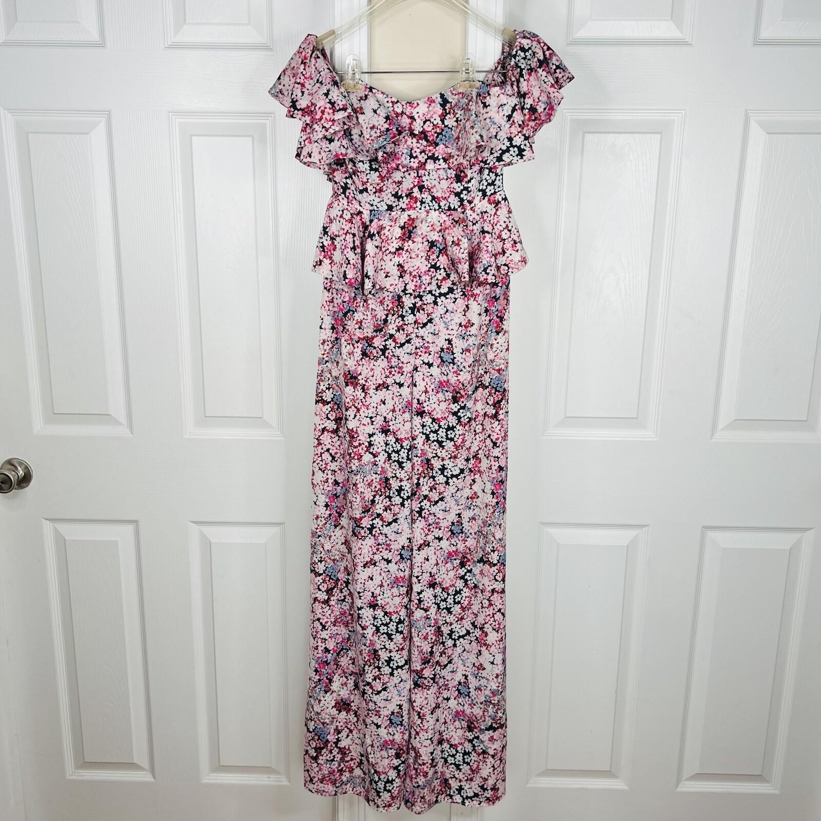 Michael Costello X Revolve Polyester Stretch Jumpsuit XS Pink Blossom Peplum