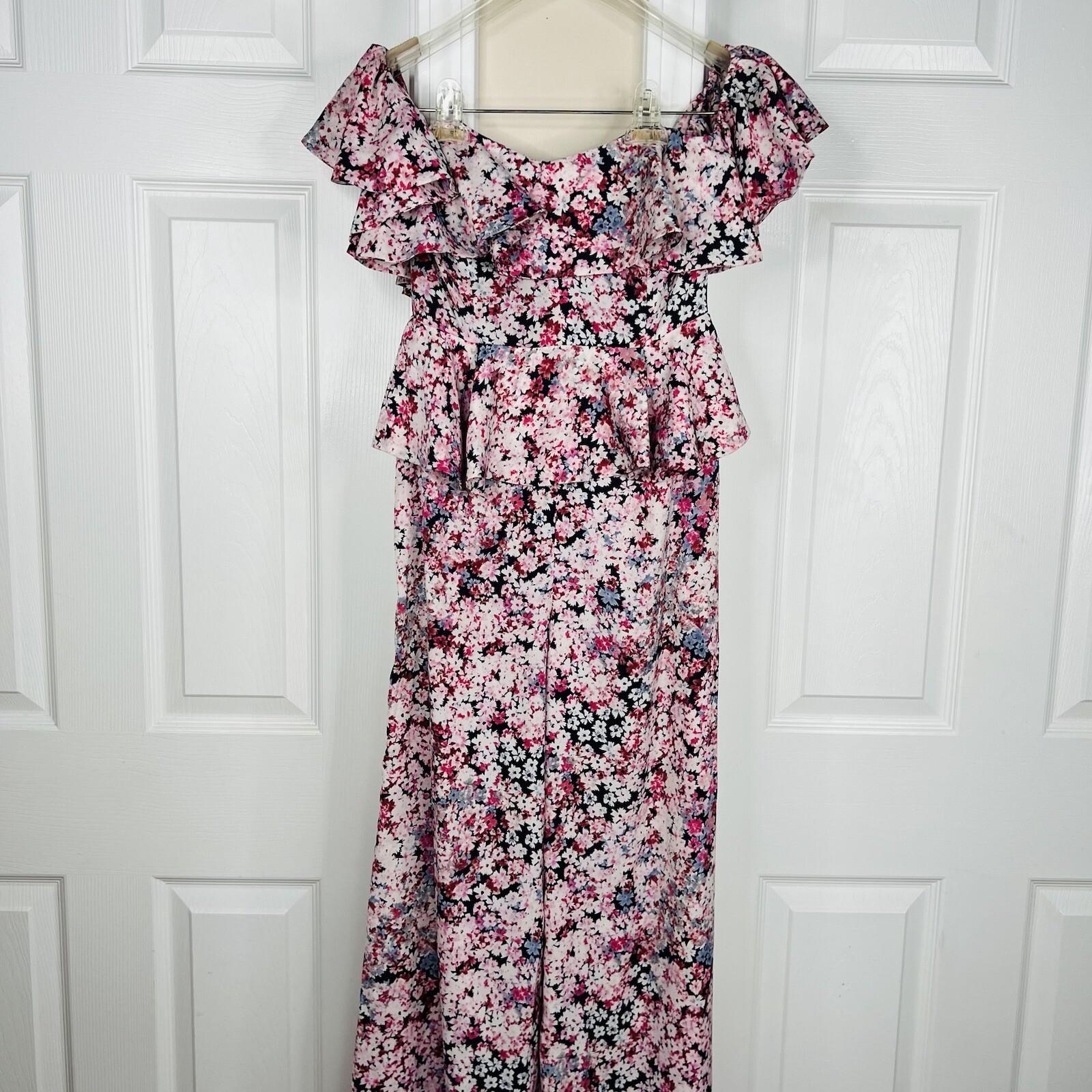 Michael Costello X Revolve Polyester Stretch Jumpsuit XS Pink Blossom Peplum