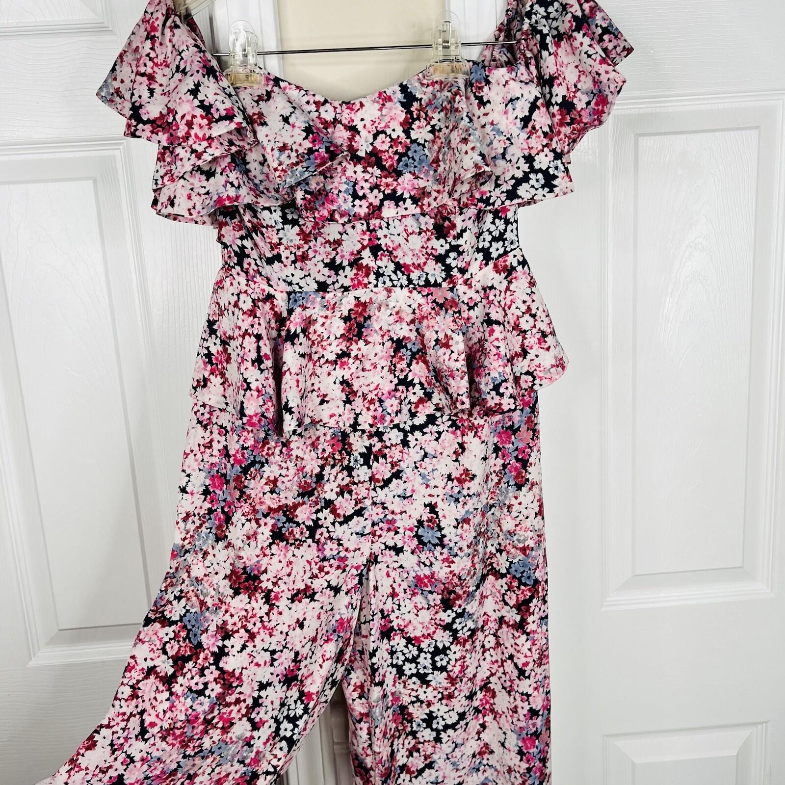 Michael Costello X Revolve Polyester Stretch Jumpsuit XS Pink Blossom Peplum