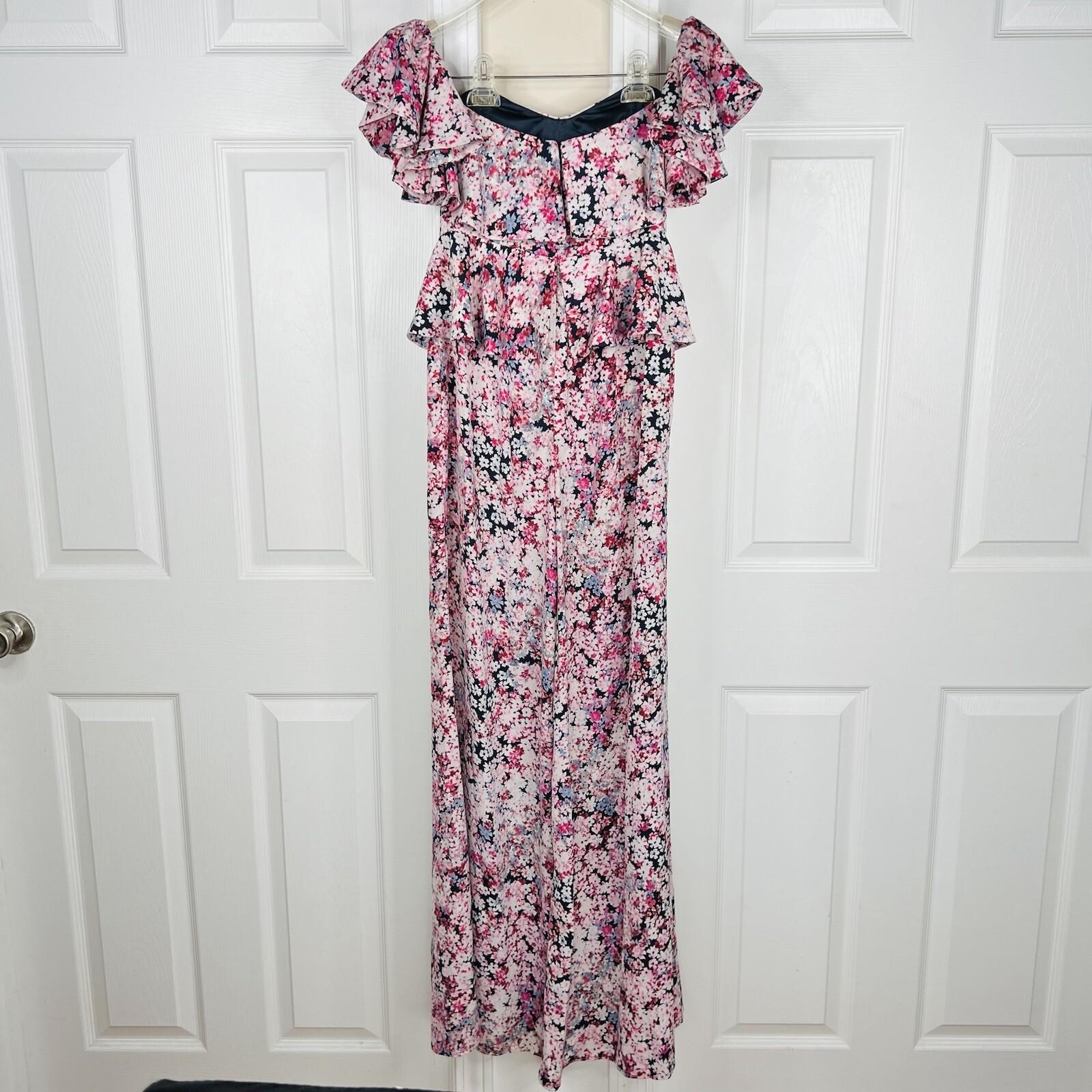 Michael Costello X Revolve Polyester Stretch Jumpsuit XS Pink Blossom Peplum