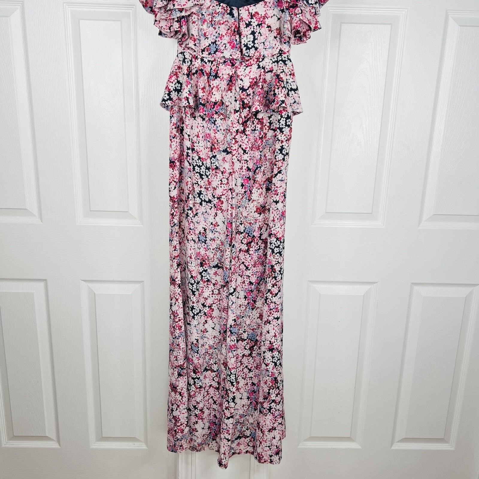 Michael Costello X Revolve Polyester Stretch Jumpsuit XS Pink Blossom Peplum