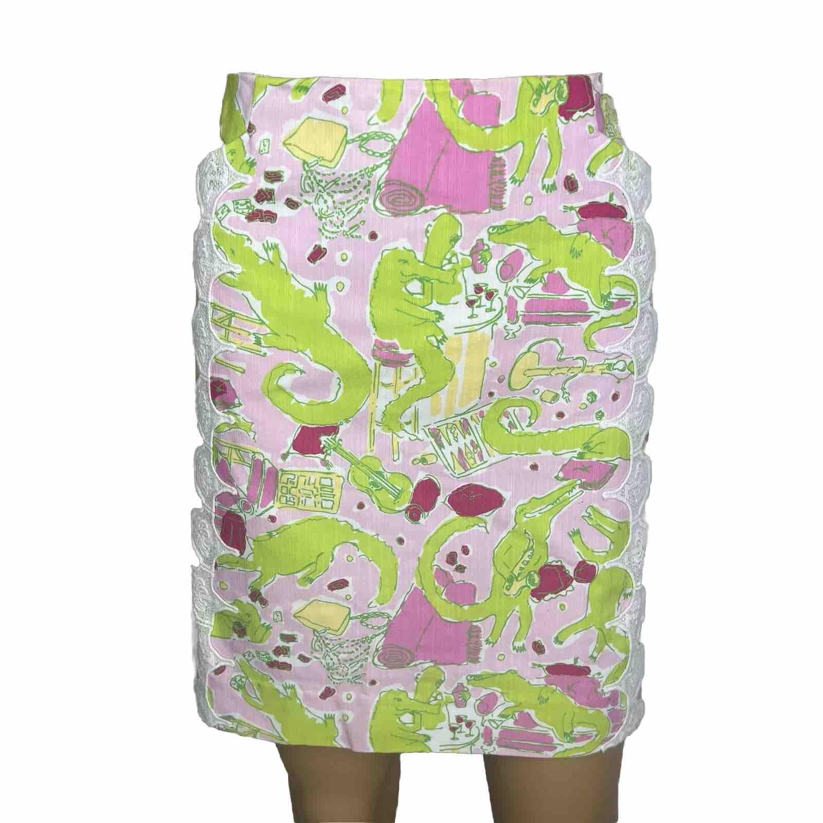 Lilly Pulitzer Originals Cotton Polyester Skirt 6 Multicolor Alligator Lace Mini