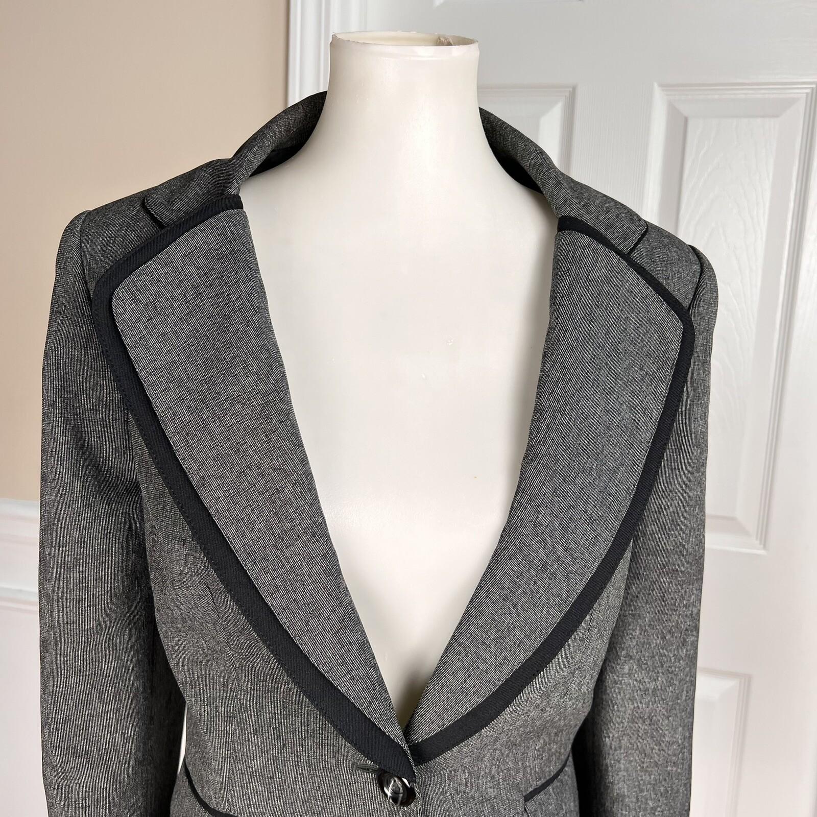KASPER Women Gray Black Polyester Lined Notch Collar Blazer Size 12