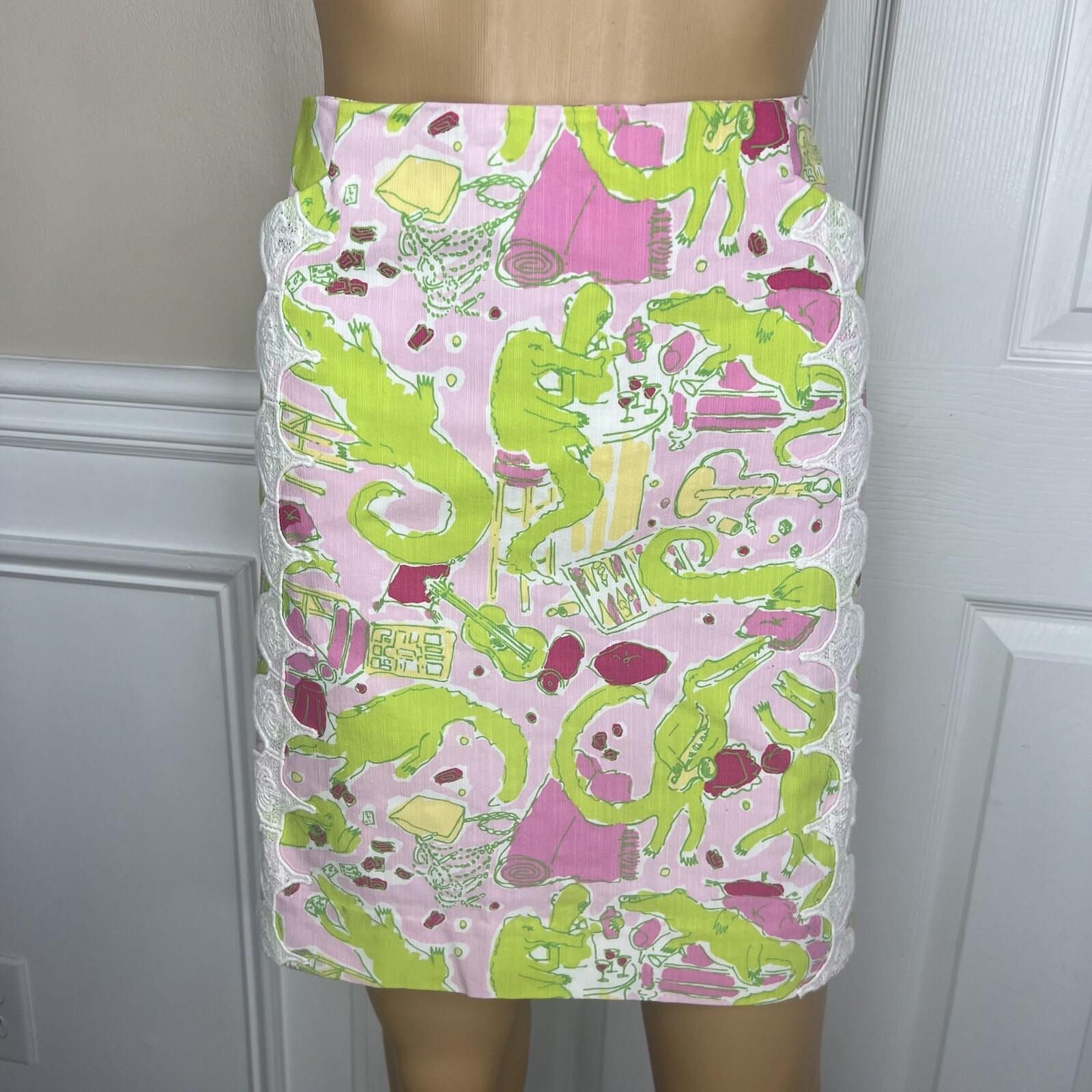 Lilly Pulitzer Originals Cotton Polyester Skirt 6 Multicolor Alligator Lace Mini