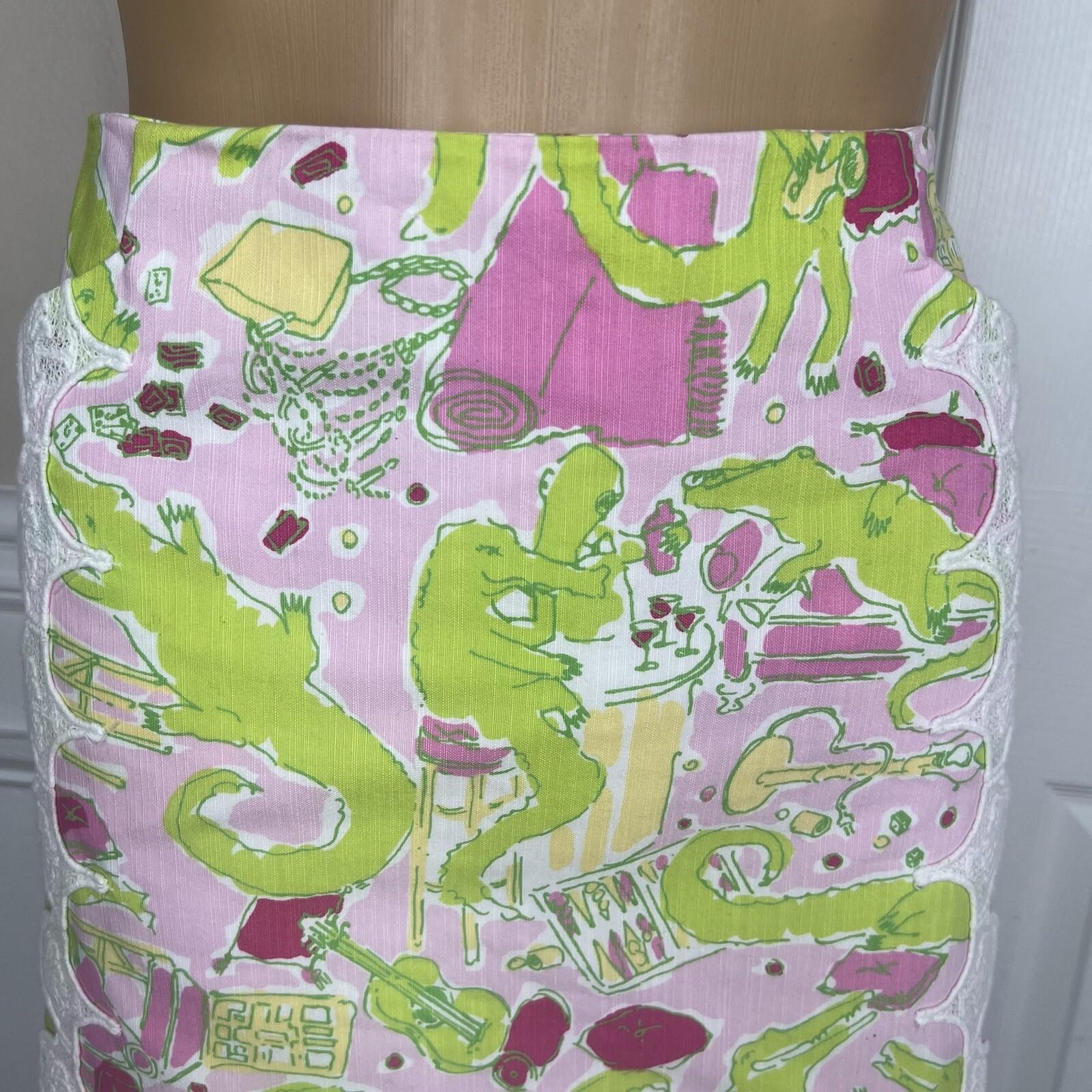 Lilly Pulitzer Originals Cotton Polyester Skirt 6 Multicolor Alligator Lace Mini