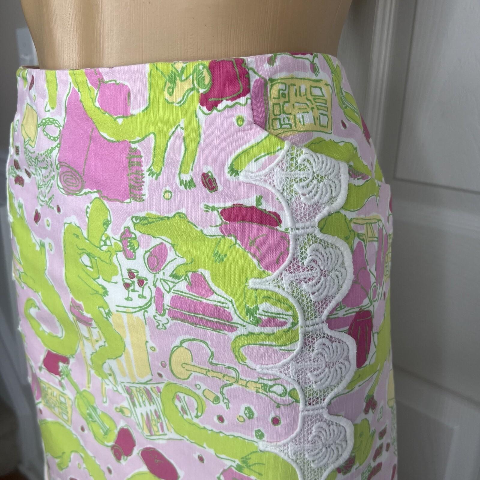 Lilly Pulitzer Originals Cotton Polyester Skirt 6 Multicolor Alligator Lace Mini