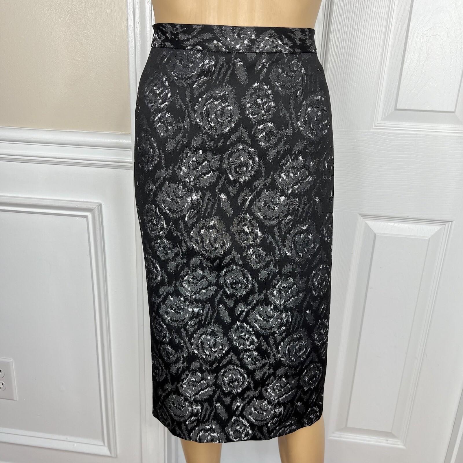 Le Suit Polyester Skirt Suit Size 24W Black White Floral Shawl Collar Lined 2PC