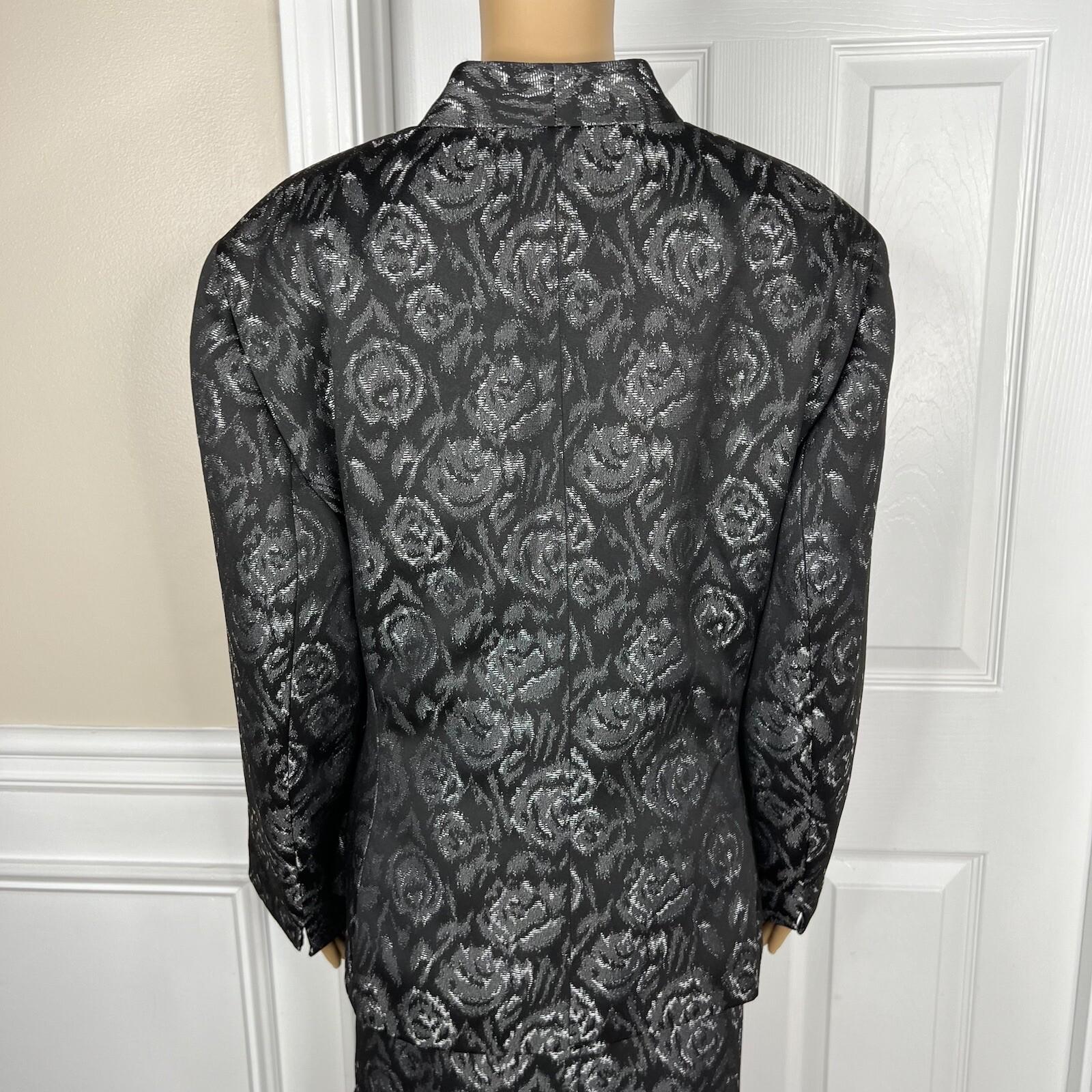 Le Suit Polyester Skirt Suit Size 24W Black White Floral Shawl Collar Lined 2PC
