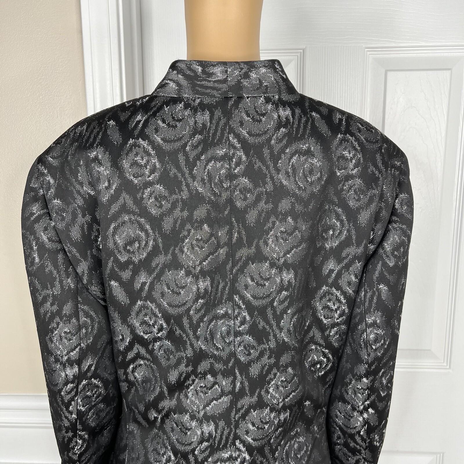 Le Suit Polyester Skirt Suit Size 24W Black White Floral Shawl Collar Lined 2PC