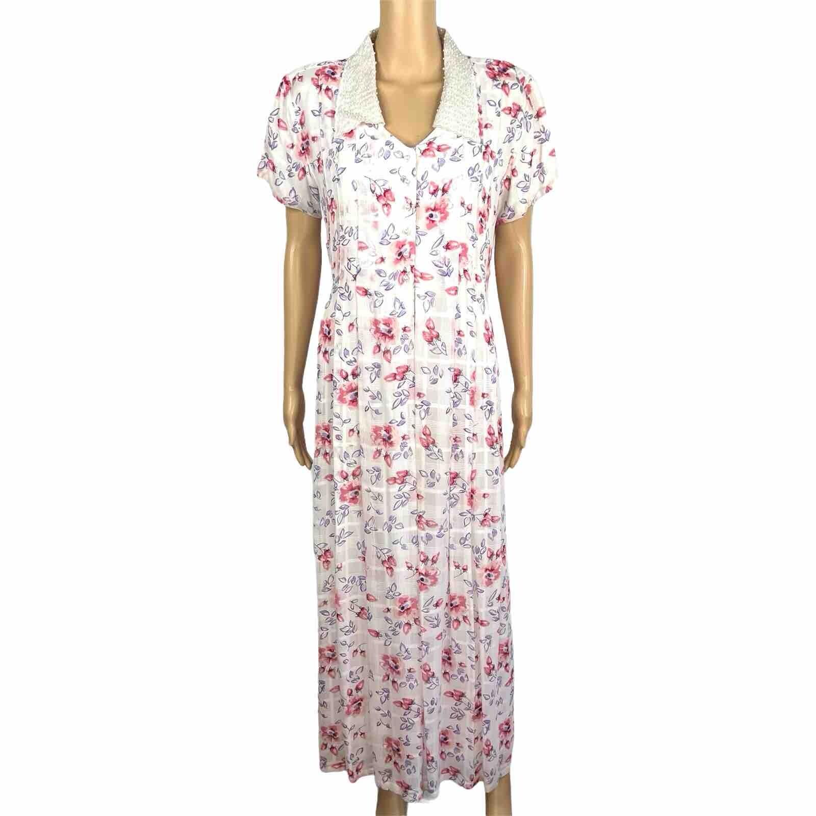 10-4977.jpg Sarah Elizabeth Vintage Rayon Dress Size 12 Floral Beaded Belted Pleated Lined