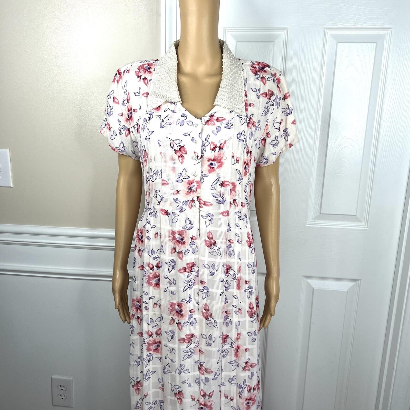 10-4979.jpg Sarah Elizabeth Vintage Rayon Dress Size 12 Floral Beaded Belted Pleated Lined