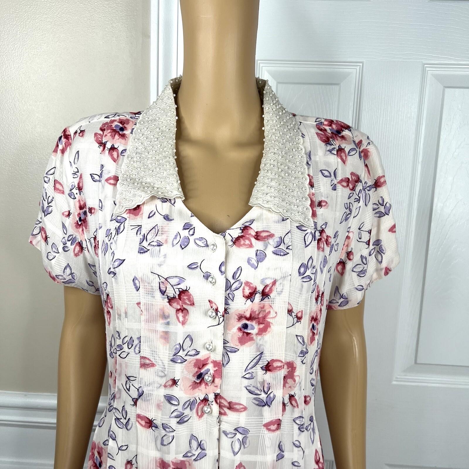 10-4981.jpg Sarah Elizabeth Vintage Rayon Dress Size 12 Floral Beaded Belted Pleated Lined