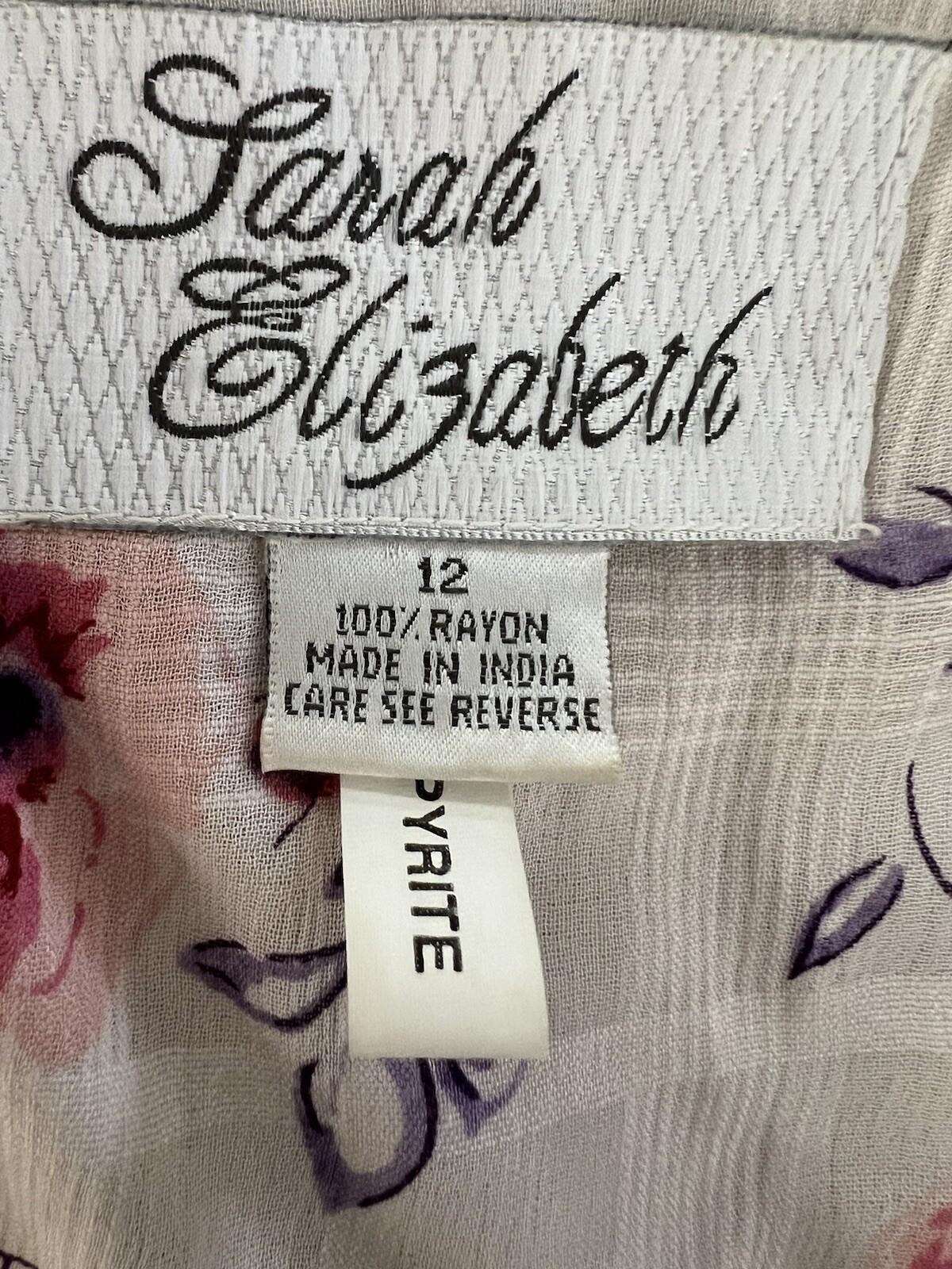 10-4985.jpg Sarah Elizabeth Vintage Rayon Dress Size 12 Floral Beaded Belted Pleated Lined