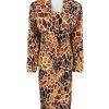 EMR Women 2PC Abstract Print Polyester Lined Collarless Skirt Suit Size 10