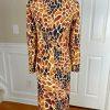EMR Women 2PC Abstract Print Polyester Lined Collarless Skirt Suit Size 10