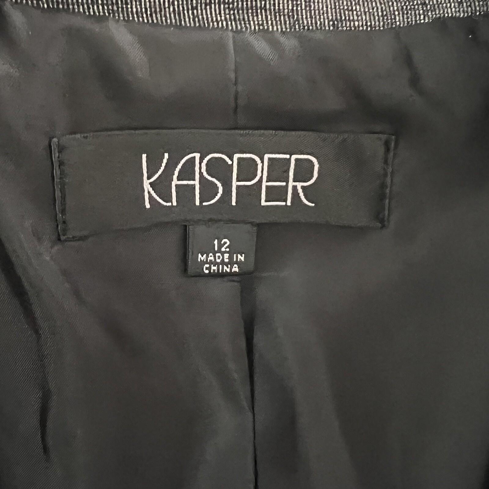 KASPER Women Gray Black Polyester Lined Notch Collar Blazer Size 12