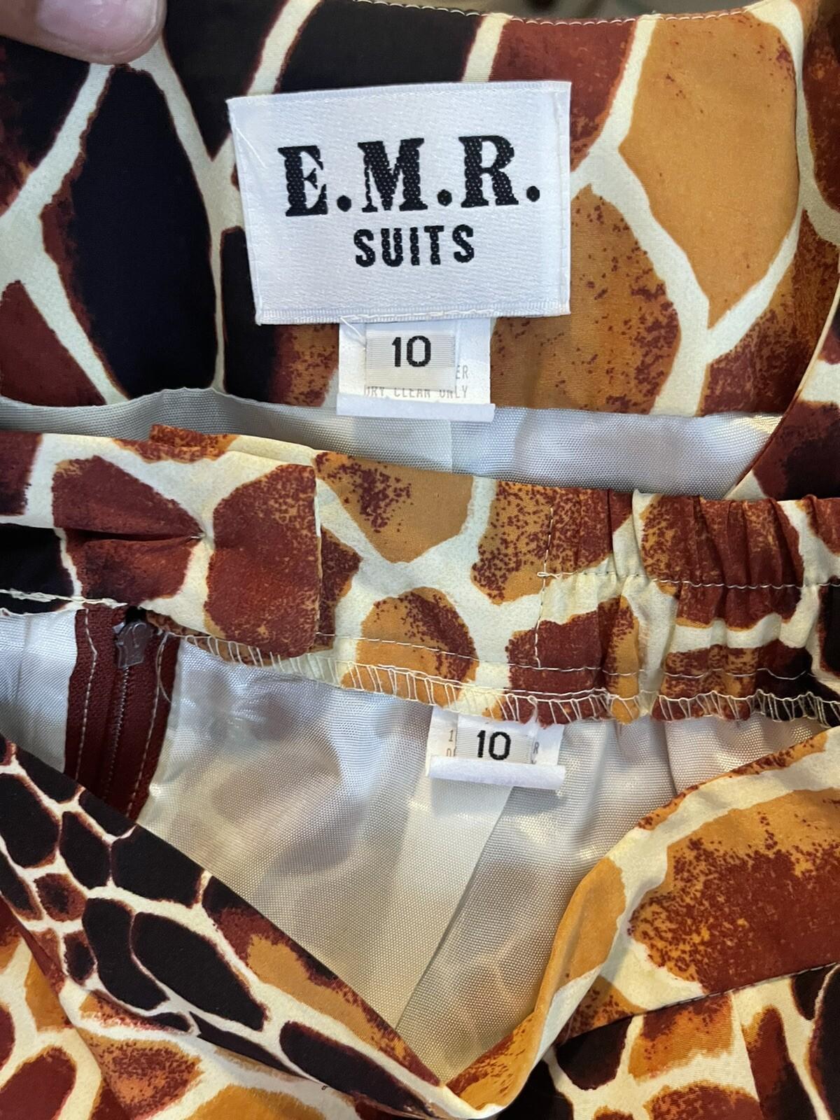 EMR Women 2PC Abstract Print Polyester Lined Collarless Skirt Suit Size 10