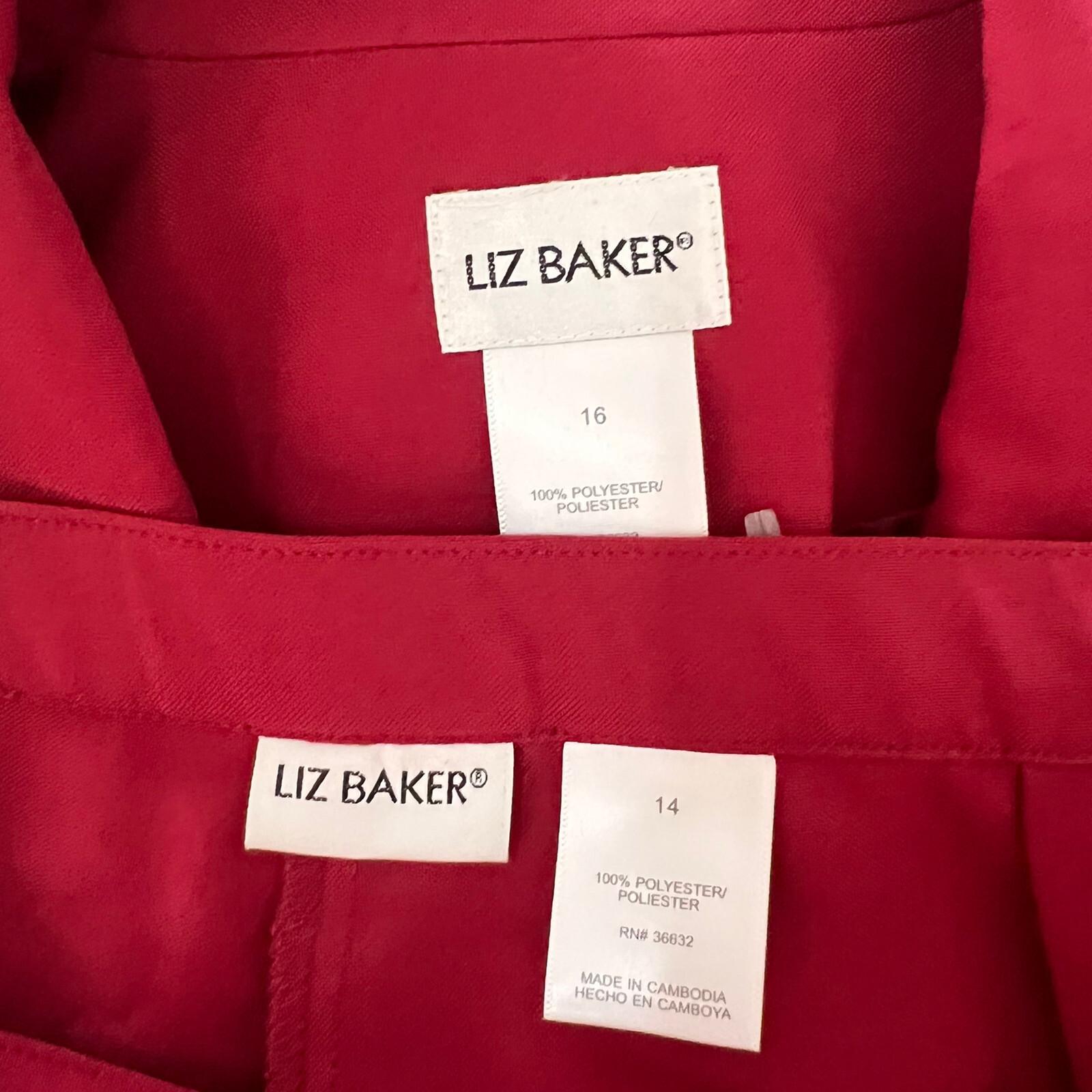 Liz Baker Women Polyester Pant 14 Suit 16 Red Notch Collar Lined 2PC New