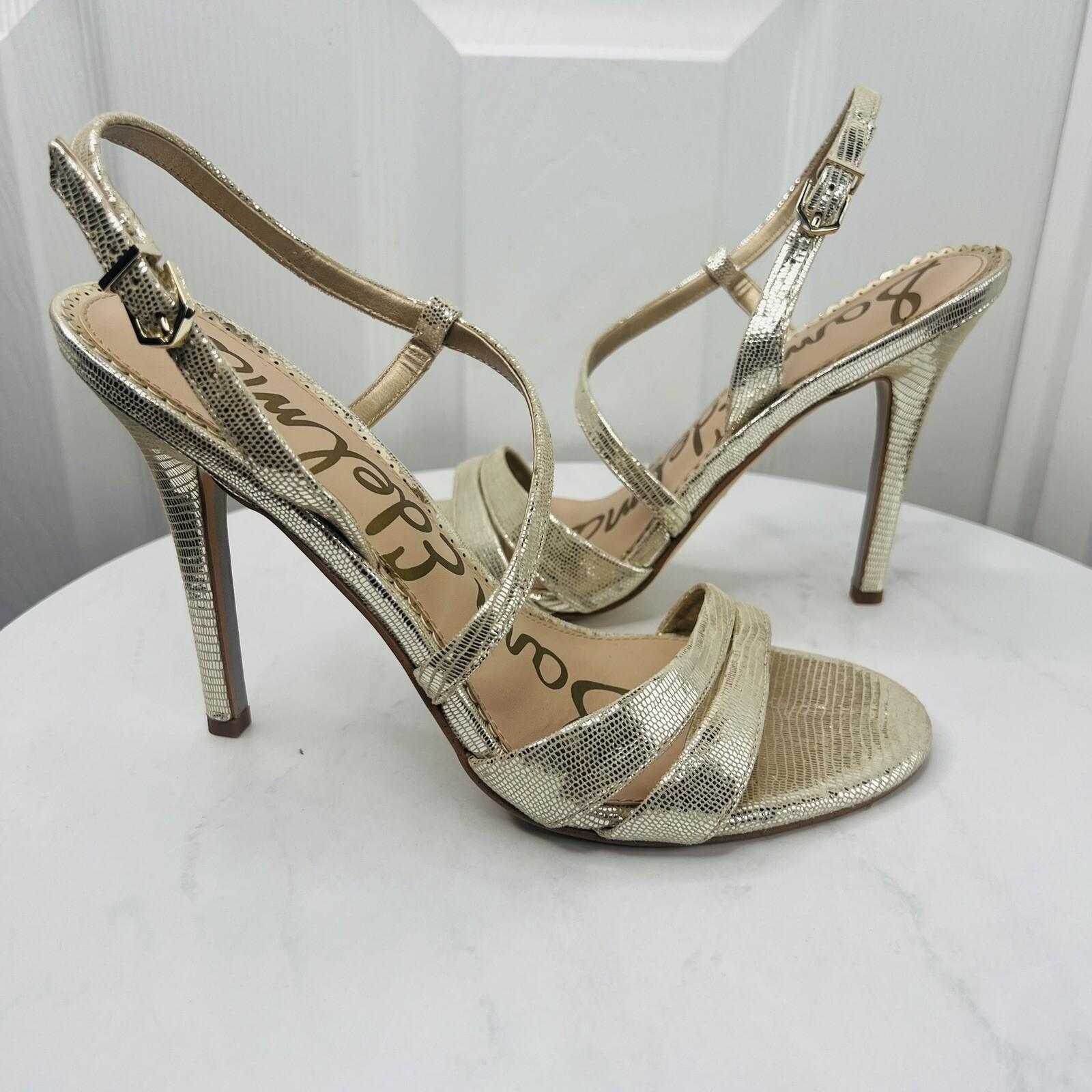 Sam Edelman Alisandra Metallic Sandals Size 9M Molten Gold Strappy Stiletto Heel