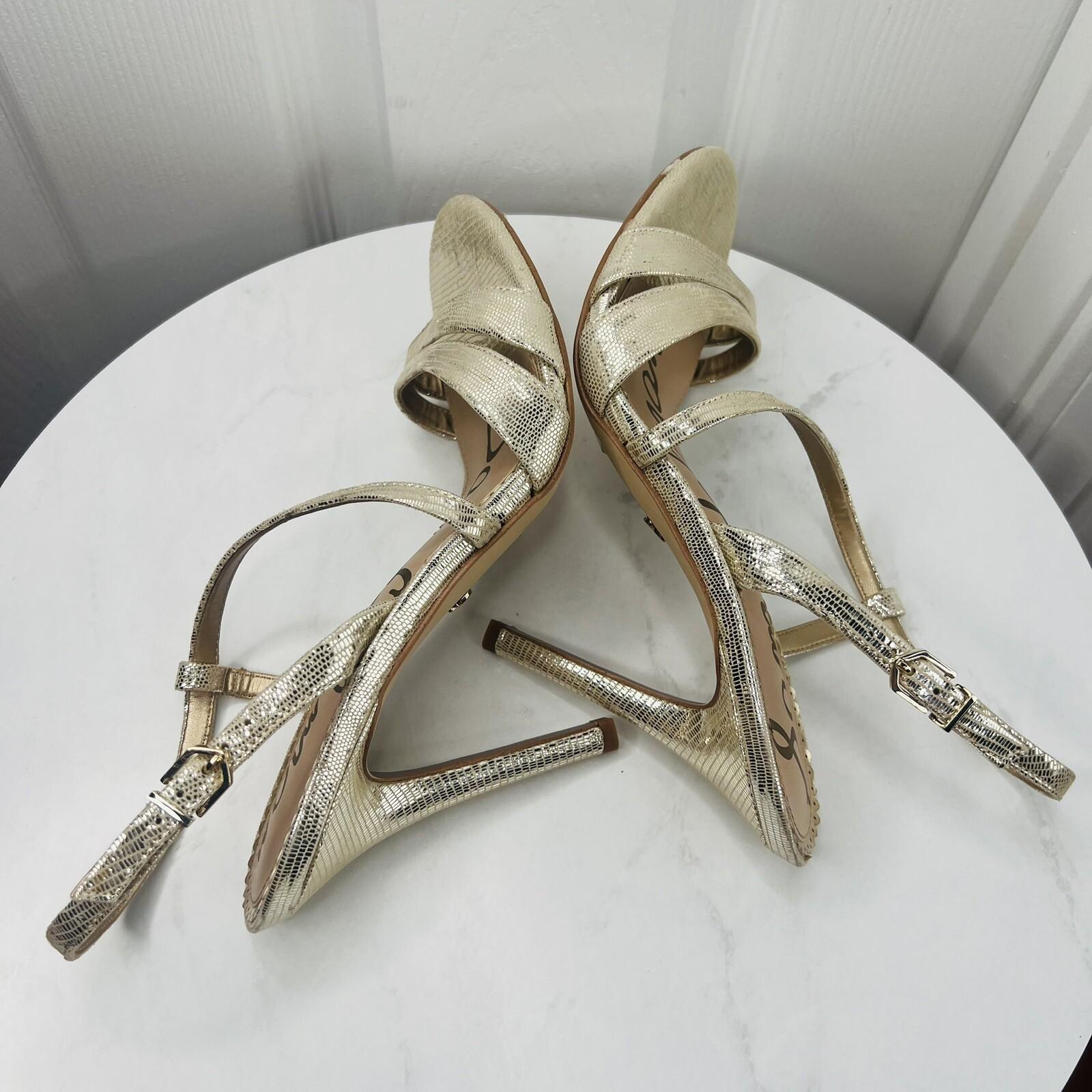 Sam Edelman Alisandra Metallic Sandals Size 9M Molten Gold Strappy Stiletto Heel