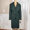 John Meyer Polyester Spandex Skirt Suit 16W Green 2Piece Shawl Collar Belted New