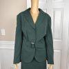 John Meyer Polyester Spandex Skirt Suit 16W Green 2Piece Shawl Collar Belted New
