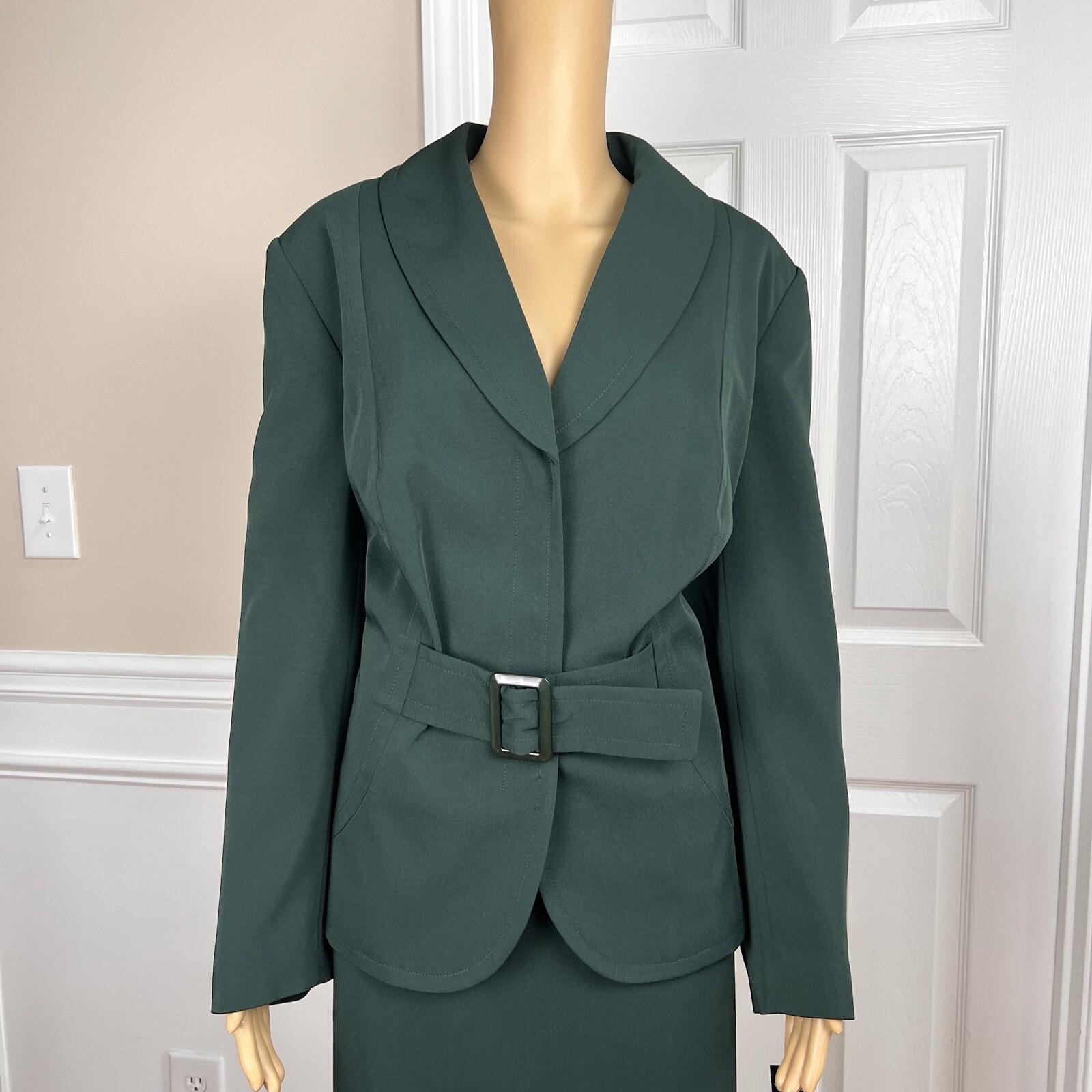 John Meyer Polyester Spandex Skirt Suit 16W Green 2Piece Shawl Collar Belted New
