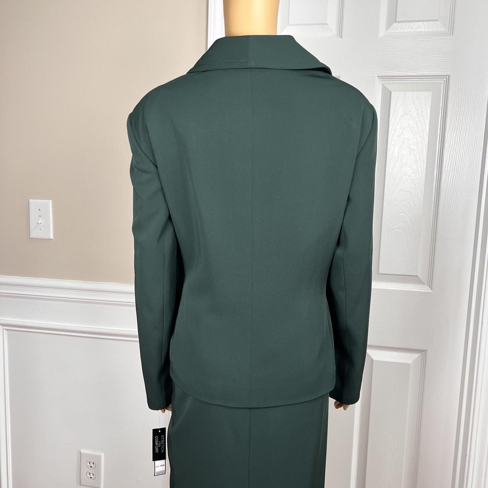John Meyer Polyester Spandex Skirt Suit 16W Green 2Piece Shawl Collar Belted New
