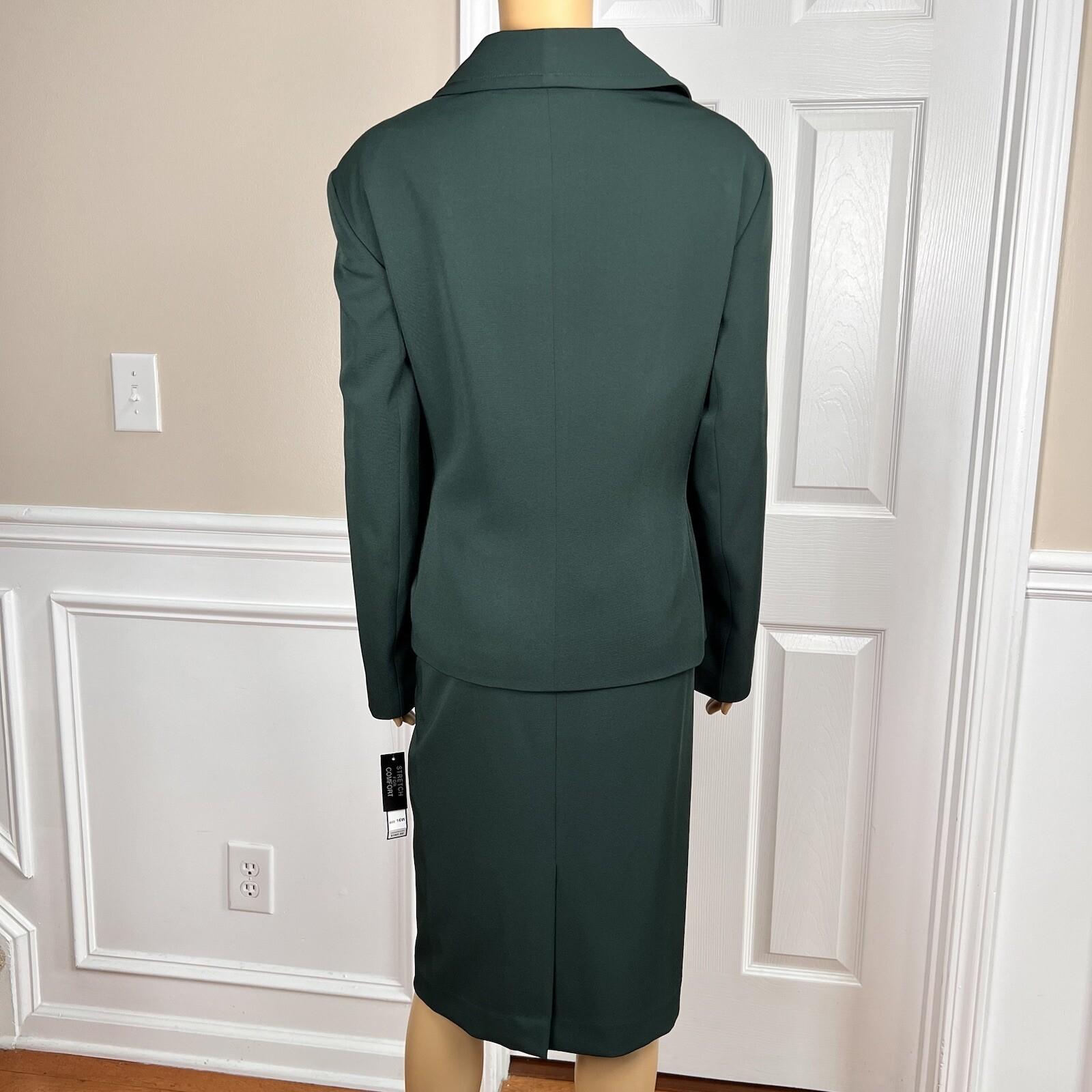 John Meyer Polyester Spandex Skirt Suit 16W Green 2Piece Shawl Collar Belted New