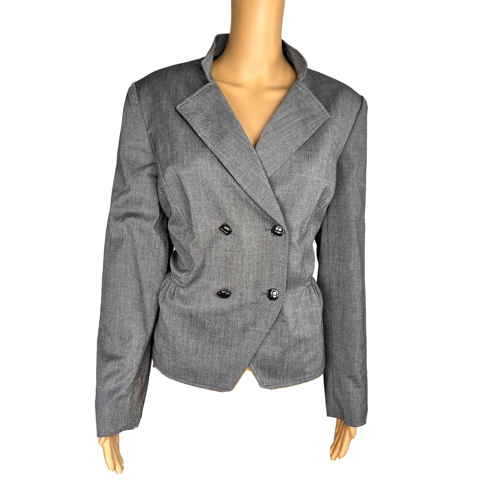 TAHARI ASL Gray Polyester Rayon Spandex Double Breasted Lined Blazer Size 14
