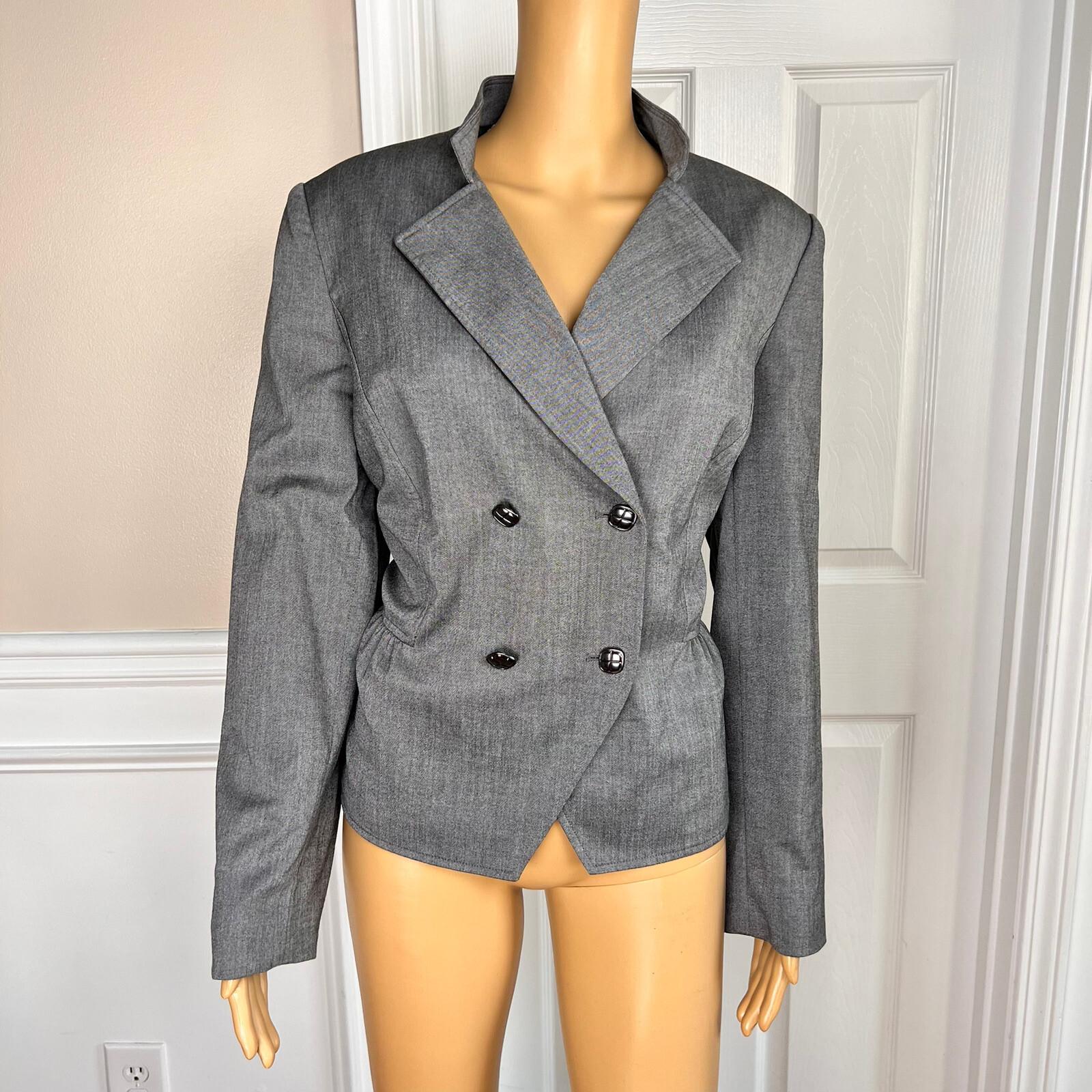 TAHARI ASL Gray Polyester Rayon Spandex Double Breasted Lined Blazer Size 14