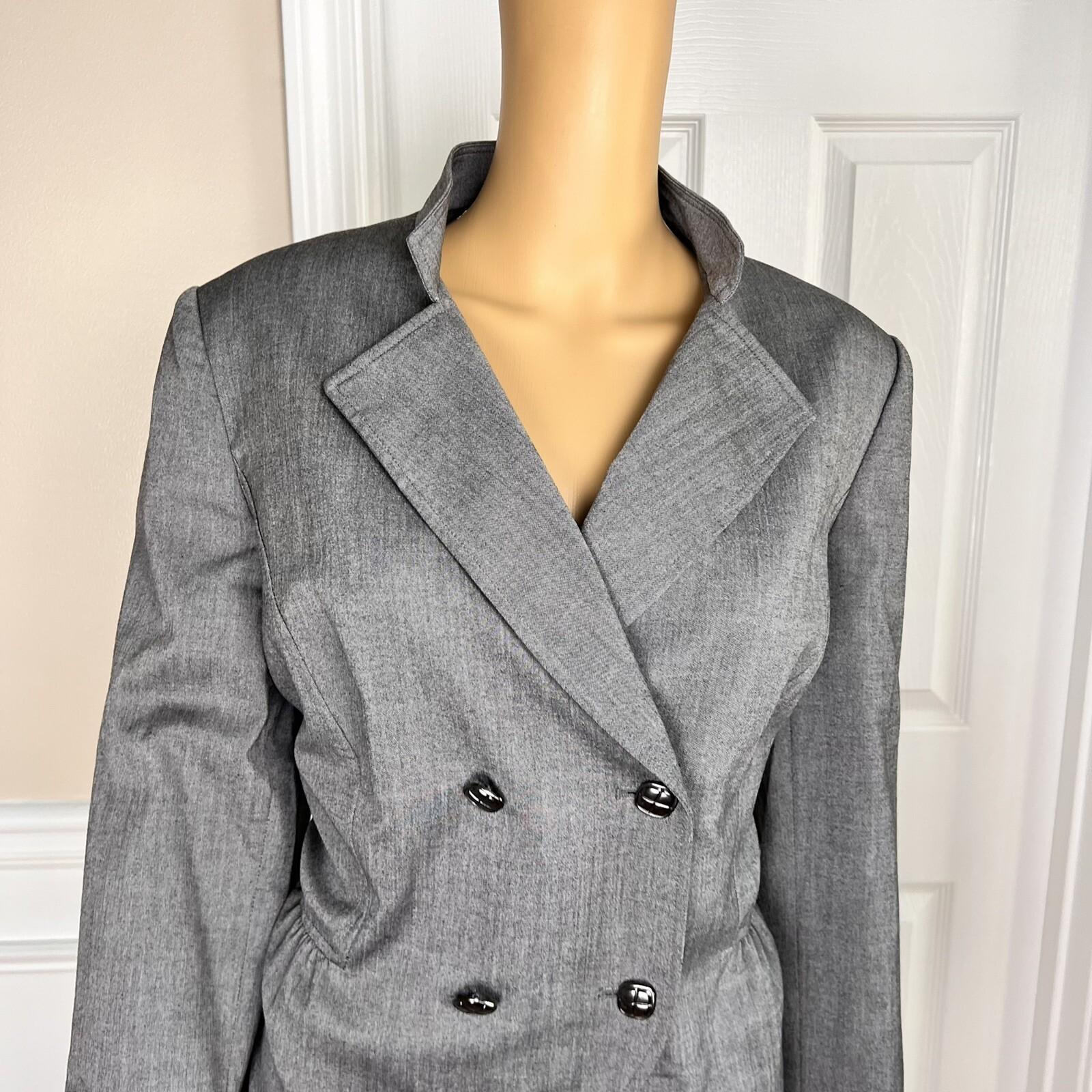 TAHARI ASL Gray Polyester Rayon Spandex Double Breasted Lined Blazer Size 14