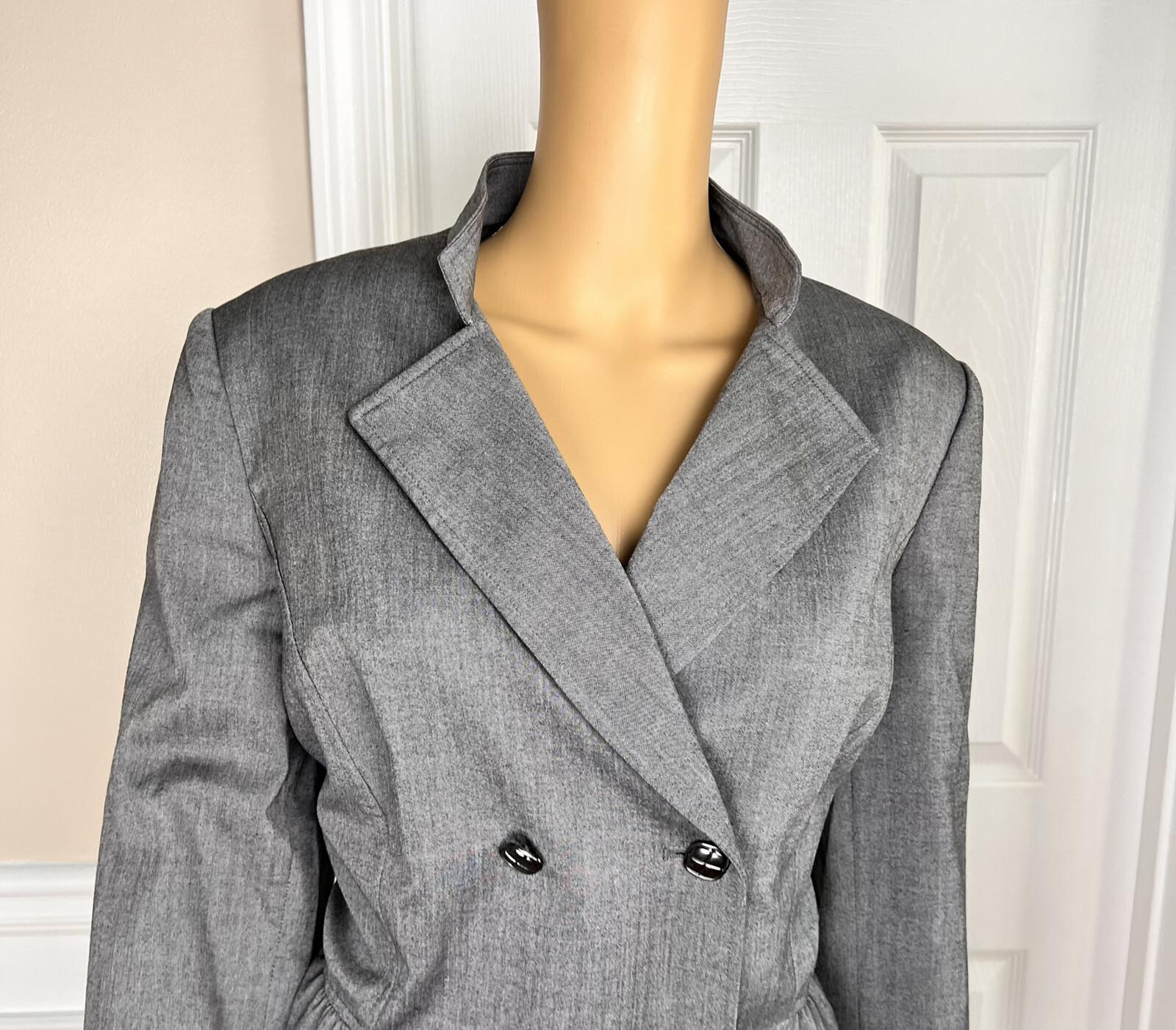 TAHARI ASL Gray Polyester Rayon Spandex Double Breasted Lined Blazer Size 14