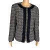TAHARI ASL Women Black White Tweed Lined Collarless Ruffle Blazer Size 14W