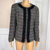 TAHARI ASL Women Black White Tweed Lined Collarless Ruffle Blazer Size 14W