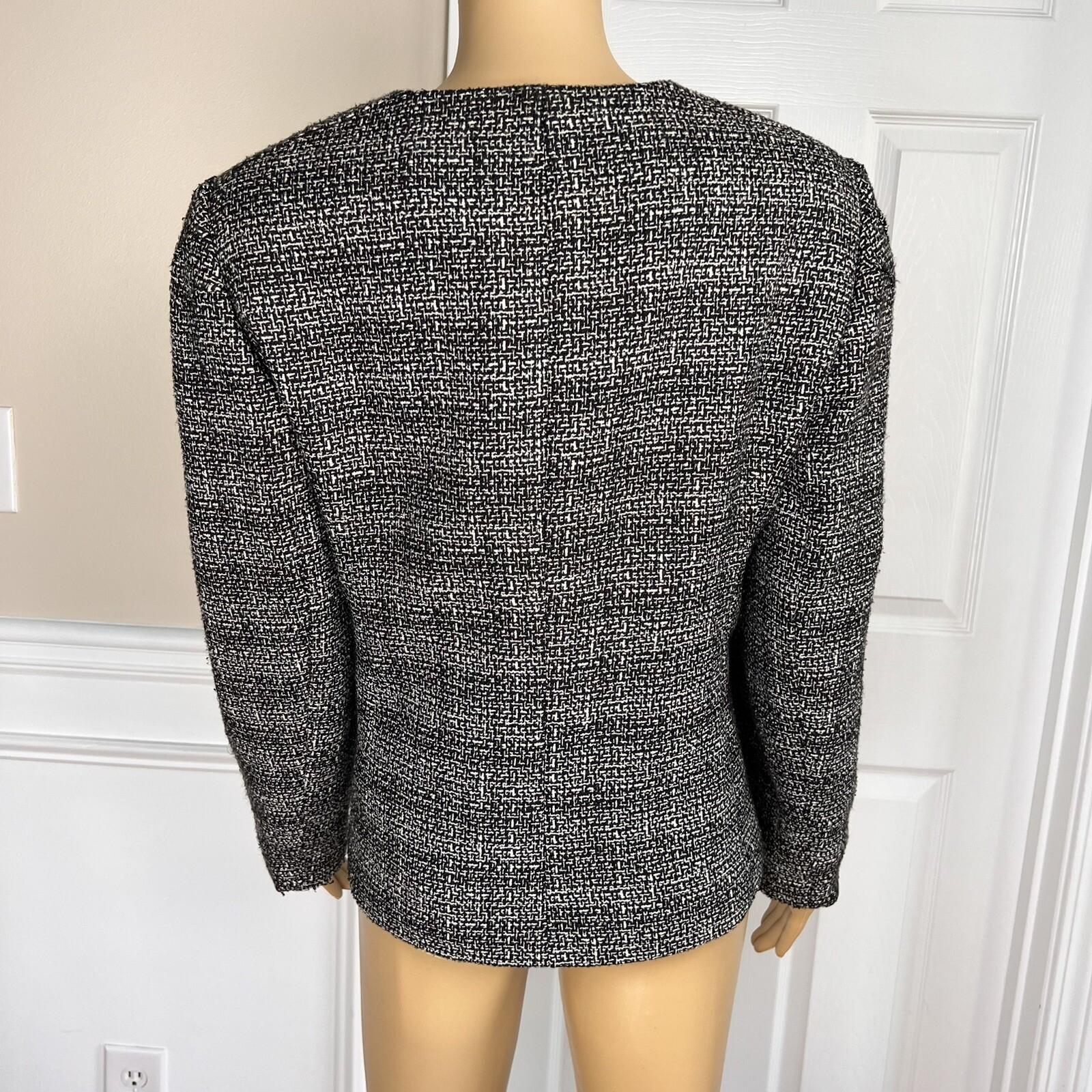 TAHARI ASL Women Black White Tweed Lined Collarless Ruffle Blazer Size 14W