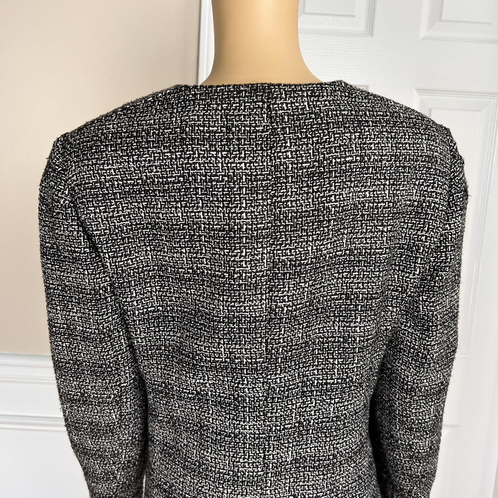 TAHARI ASL Women Black White Tweed Lined Collarless Ruffle Blazer Size 14W