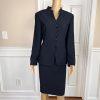 Le Suit Polyester Skirt Suit Size 10P Navy Blue Floral Stand Up Collar 2PC New