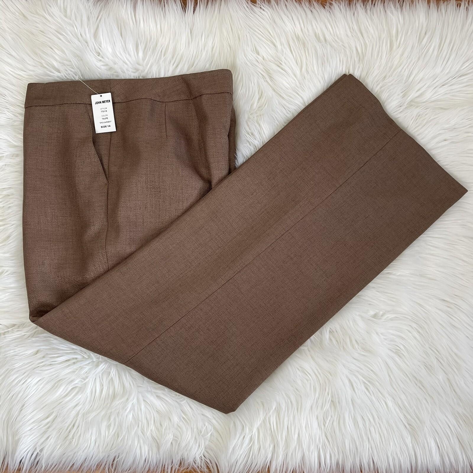 John Meyer Polyester Pant Suit Size 14 Taupe Lined Notch Collar Lined 2PC New